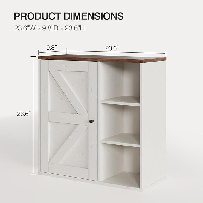 Bathroom Wall Cabinet, Farmhouse Medicine Cabinet with Barn Doors and Adjustable Shelves, 24'' Kitchen Wall Mounted Cabinet, Floating Over Toilet for Kitchen, Living Room