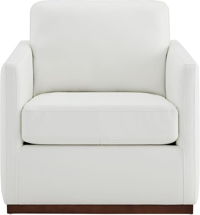 CHITA Genuine Leather Swivel Accent Chair, FSC Certified Mid Century Modern Arm Chair for Living Room and Bedroom, Fully Assembled, White