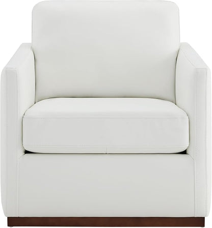 CHITA Genuine Leather Swivel Accent Chair, FSC Certified Mid Century Modern Arm Chair for Living Room and Bedroom, Fully Assembled, White