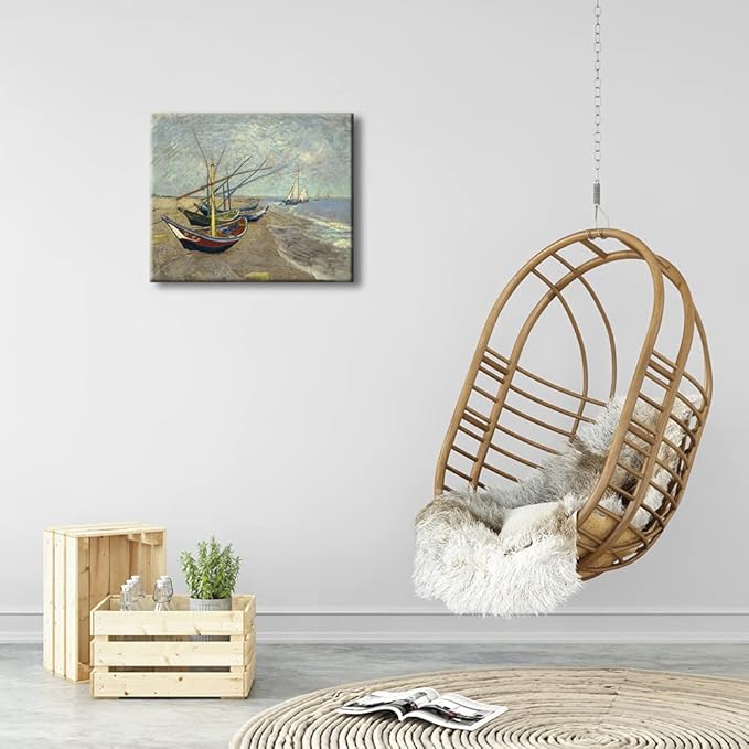 Wieco Art Fishing Boats on the Beach at Les Saintes Maries Large Modern Canvas Prints of Van Gogh Oil Paintings Seascape Pictures on Canvas Wall Art for Bedroom Kitchen Home Decor