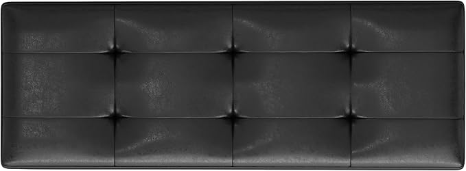 SIMPLIHOME Shay 48 inch Wide Mid Century Modern Rectangular Storage Ottoman in Distressed Black Vegan Faux Leather, Assembled, for The Living Room, Entryway and Family Room