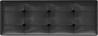 SIMPLIHOME Shay 48 inch Wide Mid Century Modern Rectangular Storage Ottoman in Distressed Black Vegan Faux Leather, Assembled, for The Living Room, Entryway and Family Room