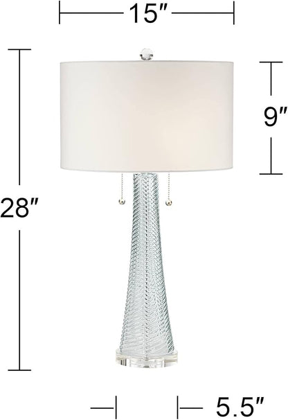 Possini Euro Design Miriam Modern Table Lamp 28 1/2" Tall Light Aqua Blue Swirl Textured Glass White Drum Shade Decor for Living Room Bedroom House Bedside Nightstand Home Office Family Entryway