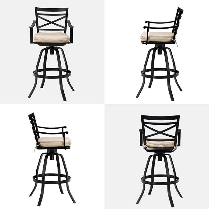 Pellebant 30" Sunbrella Outdoor Bar Stools 8 Pack, Aluminum Swivel Patio Bar Height Bar Stools with Back & Footrest, for Deck Lawn Garden(Canvas Antique Beige)