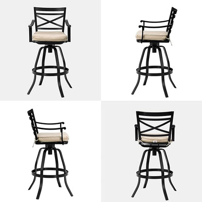 Pellebant 30" Sunbrella Outdoor Bar Stools 8 Pack, Aluminum Swivel Patio Bar Height Bar Stools with Back & Footrest, for Deck Lawn Garden(Canvas Antique Beige)