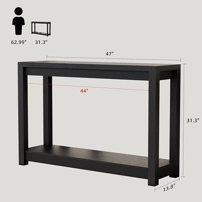 47" Entryway Table, Long Narrow Console Table with Shelves, Farmhouse Wood Sofa Table Behind Couch, Rustic Entry Table for Hallway, Living Room or Foyer, Black
