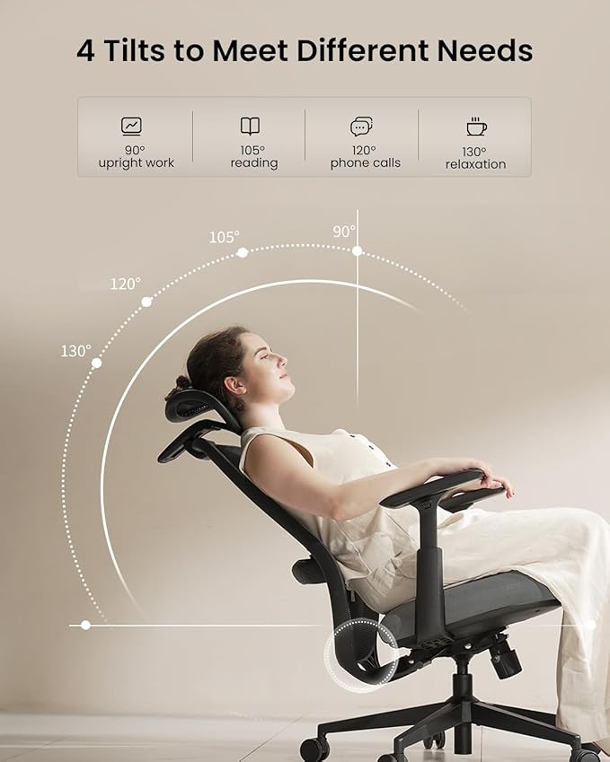 ProtoArc Ergonomic Office Chair – EC200 High-Back Mesh Computer Chair with Lumbar Support, 3D Adjustable Headrest & Sliding Seat for 8+ Hour Comfort, Big & Tall Home Office Desk Chairs - Gray
