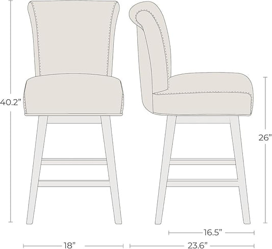 CHITA 26 Inch Counter Height Swivel Bar Stools Set of 3, FSC Certified Modern Upholstered Faux Leather Swivel Barstool Chair with Back, Stone Grey
