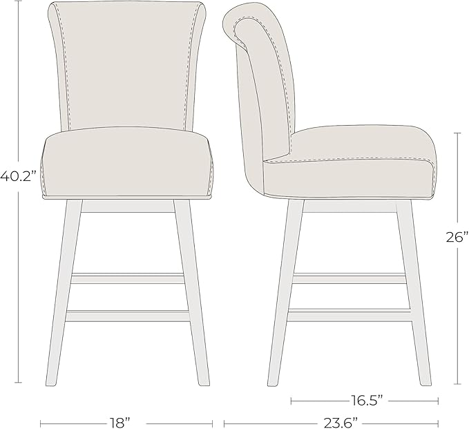 CHITA 26 Inch Counter Height Swivel Bar Stools Set of 3, FSC Certified Modern Upholstered Faux Leather Swivel Barstool Chair with Back, Creamy Grey