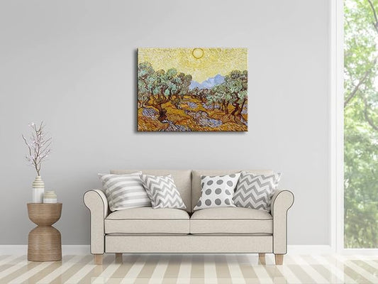 Wieco Art Canvas Wall Art Print of Vincent Van Gogh Paintings Olive Trees with Yellow Sky and Sun Field Pictures Artwork Wall Art for home Decoration and Wall Decor