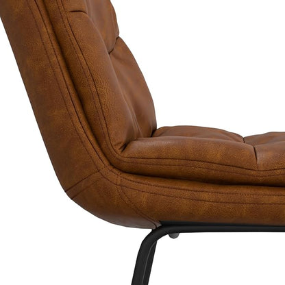 SIMPLIHOME Danika Bar Stools (Set of 2) - 29 inch Seat Height Upholstered Metal Chairs in Camel Brown Vegan Faux Leather, Mid Century Seating for Kitchen or Bar with Tufted Pillow-Top Seat