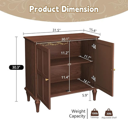 ARTPOWER Brown Sideboard Buffet Cabinet with Storage, Mid-Century Modern Storage Cabinet with 2 Doors and Adjustable Shelves, Accent Style Sideboard for Entryway, Dining Room, Living Room