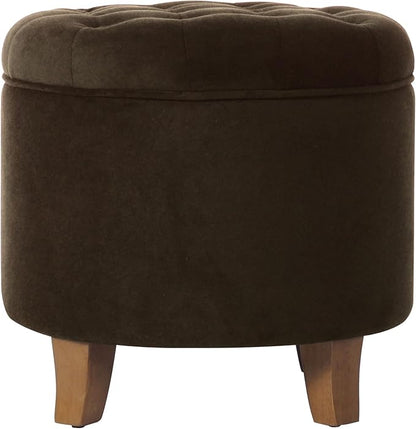 Homepop Home Decor | Upholstered Round Velvet Tufted Foot Rest Ottoman | Ottoman with Storage for Living Room & Bedroom | Decorative Home Furniture, Brown Velvet