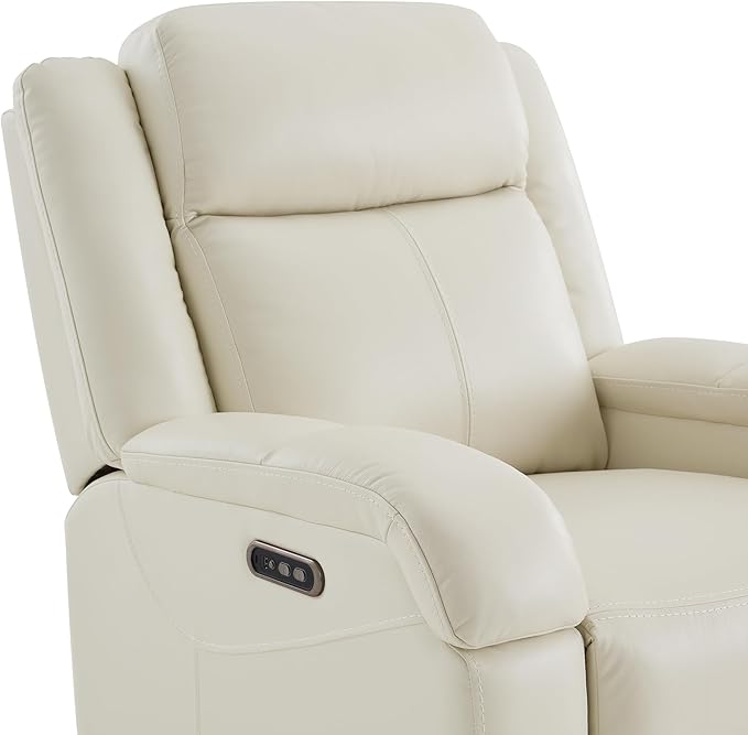 Watson & Whitely Oversized Genuine Leather Power Recliner Chairs for Big and Tall, Wall Hugger Recliner with Power Headrest & Charging Ports, Extra Large Reclining Chair for Living Room, Cream