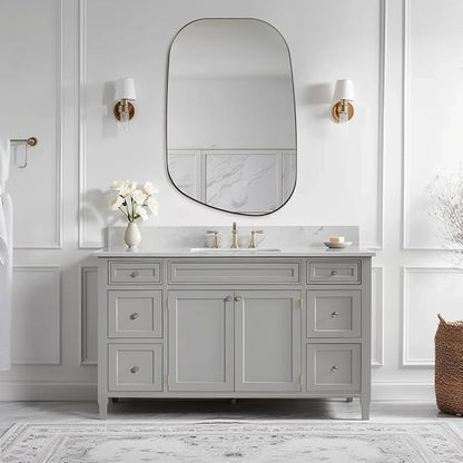 ANDY STAR Brushed Nickel Mirror, 24"x36" Silver Asymmetrical Wall Mirror for Bathroom, Unique Irregular Design with SUS304 Stainless Steel Metal Frame, Ideal for Bathroom, Bedroom, Entryway