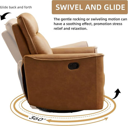 CANMOV Swivel Rocker Recliner Set of 2, Glider Rocking Chair, Nursing Chairs Swivel Glider Recliners with Soft Backrest, Leathaire Manual Reclining Sofa for Living Room Bedroom Apartment, Brown