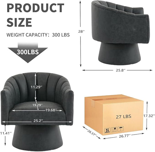 Swivel Accent Chair Set of 2,Faux Leather 360°Swivel Barrel Chair Upholstered Modern Living Room Chair, Overstuffed Reading Armchair for Bedroom,Vanity,Office-Black