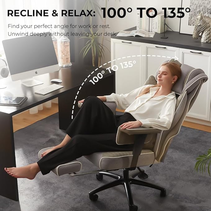 Dowinx Big and Tall Office Chair with Massage Lumbar Support,Executive Office Chair with Wide Thick Seat Cushion and Adjustable Armrest,Mesh Computer Gaming Chairs with Footrest (Grey)