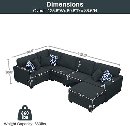 Legend Vansen Modular Sectional Sofa L Shaped Couch with Ottoman Modern Reversible Corner Sectional Couch for Living Room