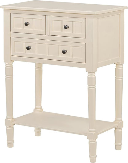 Knocbel Slim Antique Entry Console Table with 3 Drawers & Bottom Open Shelf, Solid Wood Narrow Sofa Couch Table for Entryway Hallway Living Room 23.7" W x 13" D x 31.4" H Beige