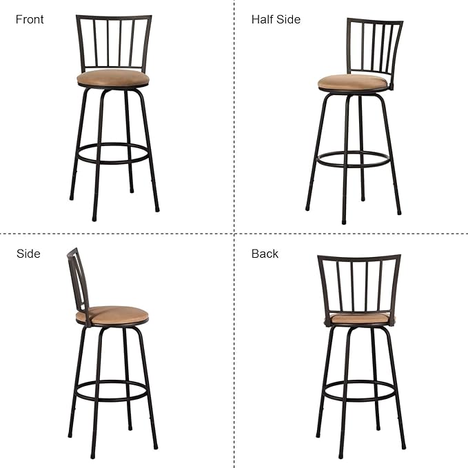 VECELO Barstools, Adjustable Counter Stools,Steel Bistro Pub Chairs,Bar Stools with 360 Degree Swivel Cushion Seat, Straight Line Backrest,Set of 4