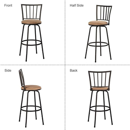 VECELO Barstools, Adjustable Counter Stools,Steel Bistro Pub Chairs,Bar Stools with 360 Degree Swivel Cushion Seat, Straight Line Backrest,Set of 4