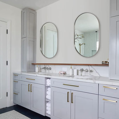 ANDY STAR 26x38’’ Brushed Nickel Oval Bathroom Mirror, Pill-Shaped Nickel Mirror Metal Framed, Stainless Steel Anti-Rust, Wall-Mounted Vertical/Horizontal