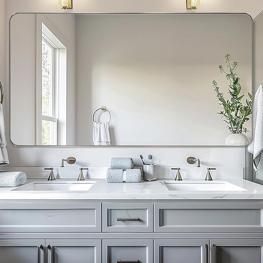ANDY STAR Brushed Nickel Mirrors for Bathroom Sink, 24x48 Inch Bathroom Vanity Mirror with Rectangular Metal Frame-Modern Clean Design with Superior Stainless Steel Frame