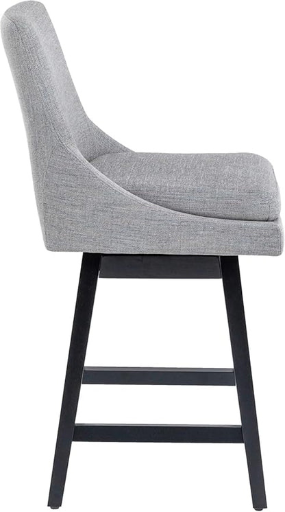 Bar Stool, 26 Inch Upholstered Barstools with 14.2" High Back and Footrest, Swivel Counter Height Barstools for Kitchen Island Home Bar Performance Fabric Gray