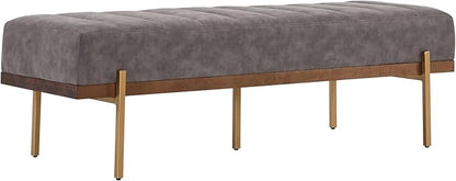 Christopher Knight Home Neapo Bench Ottoman, Rectangular Ottoman, Spacious Seating Chair, Upholstered Footstool, Tufted Bench with Gold Legs for Bedroom Living Room Entryway Hallway, Grey+Gold