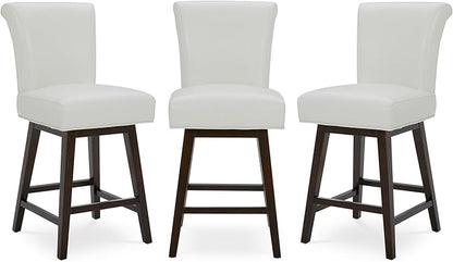 CHITA 26 Inch Counter Height Swivel Bar Stools Set of 3, FSC Certified Modern Upholstered Faux Leather Swivel Barstool Chair with Back, White