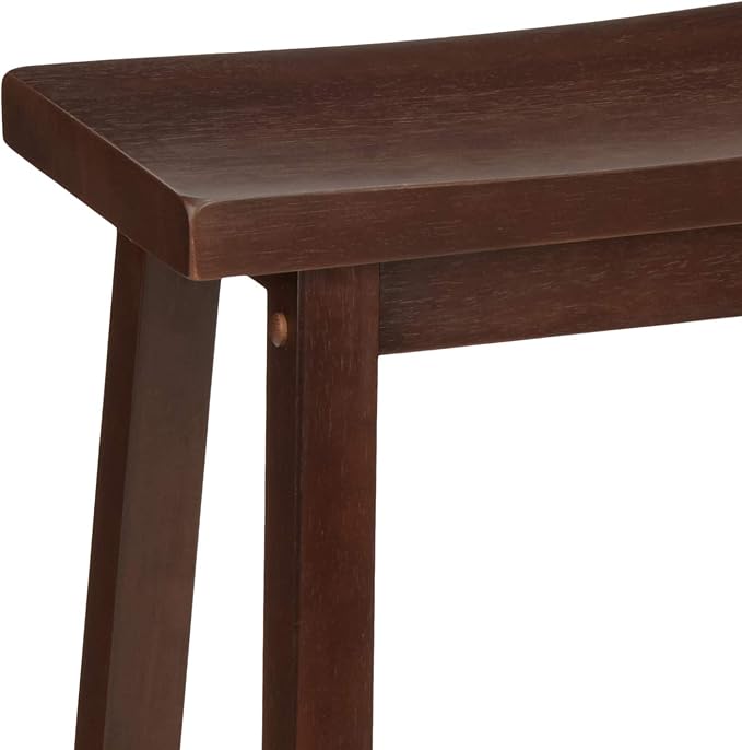 Amazon Basics Solid Wood Saddle-Seat Kitchen Counter Barstool with Footrest, Easy Assembly - 24-Inch Height - Walnut - Set of 2