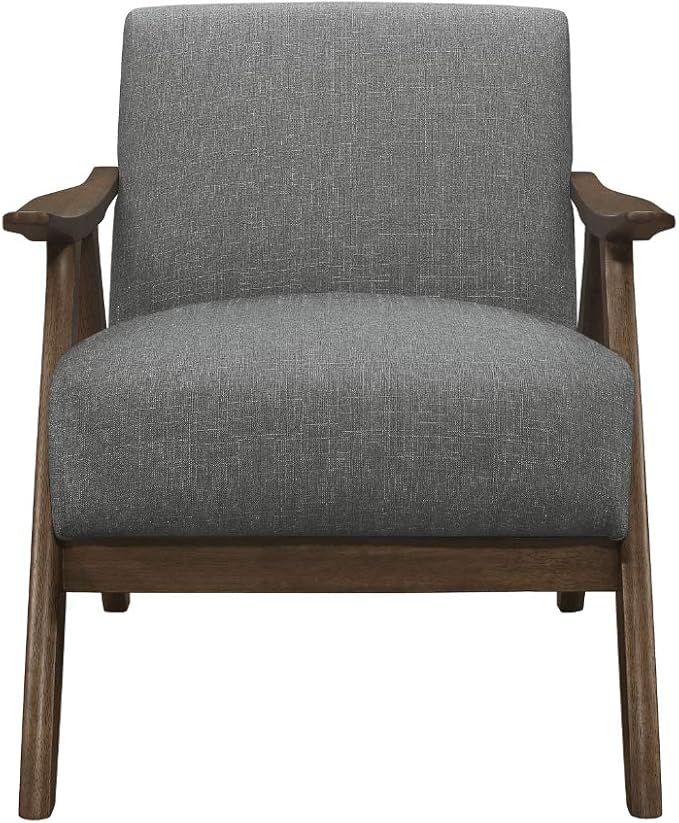 Lexicon Mid Century Modern Accent Chair with Solid Wood Frame in Walnut Finish, Upholstered Living Room Lounge Arm Chair, Thick and Comfy Innerspring Seat Cushion, Linen-Look Fabric, Gray