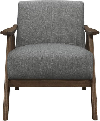 Lexicon Mid Century Modern Accent Chair with Solid Wood Frame in Walnut Finish, Upholstered Living Room Lounge Arm Chair, Thick and Comfy Innerspring Seat Cushion, Linen-Look Fabric, Gray