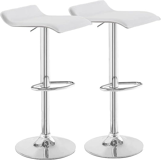 VECELO Bar Stools Set of 2, Swivel Bar Chairs, Adjustable Counter Bar Stools, Modern Armless PVC Stools for Kitchen/Island/Bar/Dining Room/Party, Pearl White