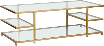 Henn&Hart 54" Wide Rectangular Coffee Table in Brass, for Home, Living Room, Bedroom, Entertainment Room, Office