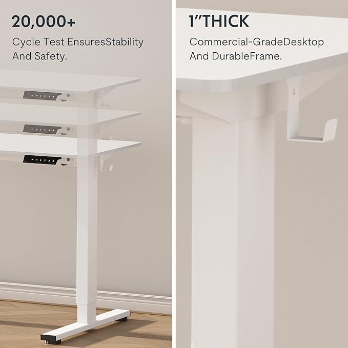 FLEXISPOT EN1 One-Piece Standing Desk, 60 x 24 Inches Electric Height Adjustable Desk for Home Office (White Frame + White Desktop, 2 Packages)