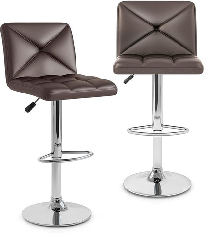 COSTWAY Bar Stools Set of 2, Modern PU Leather Swivel Bar Chairs, Height Adjustable Upholstered Barstools with Premium Gas Rod, Sturdy Footrest, Round Base, for Kitchen, Dining Room, Office,Brown