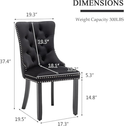 Velvet Dining Chairs Set of 6, Tufted Dining Room Chairs with Nailhead Ring Pull Trim, Upholstered Dining Chairs with Solid Wood Legs for Kitchen Dining Room, Sillas De Comedor (Black)