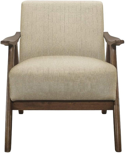 Lexicon Mid Century Modern Accent Chair with Solid Wood Frame in Walnut Finish, Upholstered Living Room Lounge Arm Chair, Thick and Comfy Innerspring Seat Cushion, Linen-Look Fabric, Light Brown