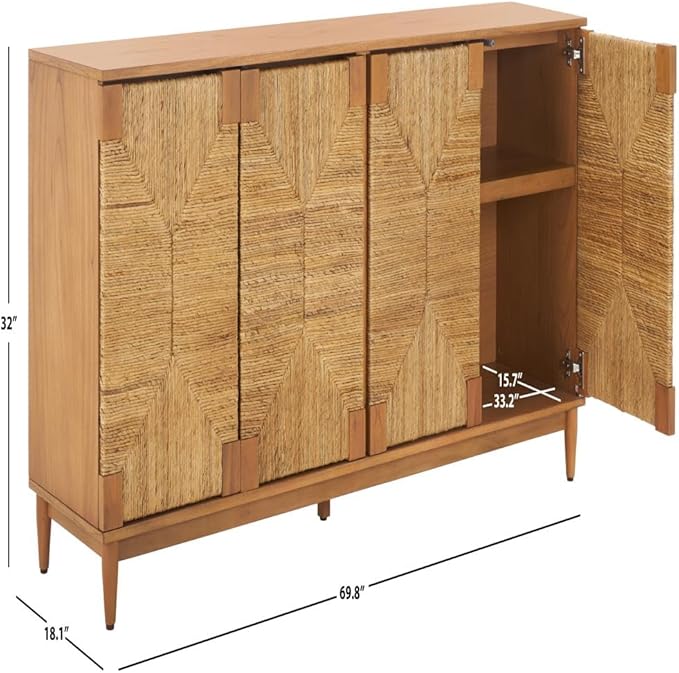 SAFAVIEH Couture Collection Roseanne Natural Banana Stem 4-Door Sideboard Buffet Storage Table, Ideal for Dining Room, Living Room, Entryway, Bedroom, Home Office