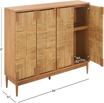 SAFAVIEH Couture Collection Roseanne Natural Banana Stem 4-Door Sideboard Buffet Storage Table, Ideal for Dining Room, Living Room, Entryway, Bedroom, Home Office