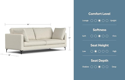 SIMPLIHOME Ava Sofa in 100% Recycled Polyester Tightly Woven Performance Fabric, Cream, 90-inches Wide, Handcrafted Mid-Century Modern Style Sofa for Living Room or Couch for Family Room