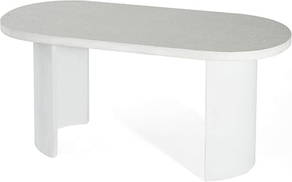 Christopher Knight Home Zigg Durable Concrete Outdoor Dining Set with Stylish Terrazzo Finish, Patio Dining Table with Bench, Oval Outdoor Patio Furniture Set with Pedestal Base, White