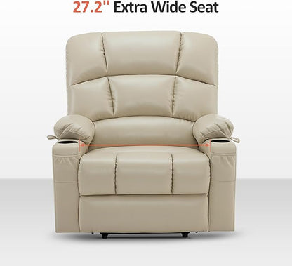 MCombo Oversized Dual Motor Power Lift Recliner Chair Sofa with Massage and Heat for Big Elderly People, Infinite Position, USB Ports, Faux Leather R7677 (Beige, Medium-Oversize)