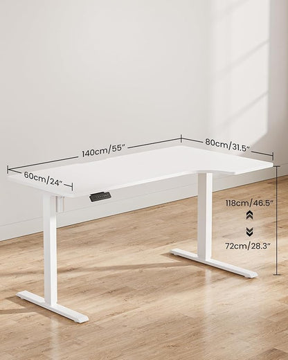 FEZIBO 55×32 inch L Shaped Electric Corner Standing Desk, 4 Memory Height Settings,Home Office & Computer Height Adjustable Table, Ergonomic Sit and Stand Up Workstation with Splice Board,White Top