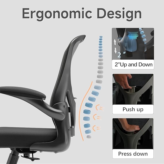 Drafting Chair, Ergonomic Tall Office Chairs for Standing Desk, Home Office Desk Chair with Lumbar Support and Adjustable Flip-up Armrests & footrest (06H-Black)