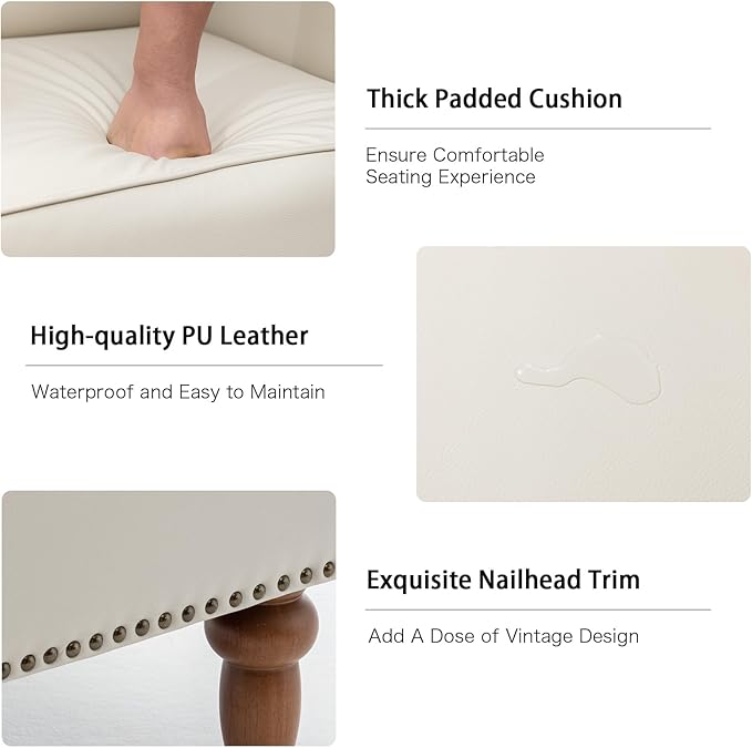 HOMEFLEX Accent Chair, Faux Leather Living Room Chairs with Nailhead Trim, Mid-Century Lounge Armchair with Solid Wood Legs, Comfy Reading Single Sofa for Bedroom, Waiting Room (White, 2 Chairs)