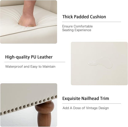 HOMEFLEX Accent Chair, Faux Leather Living Room Chairs with Nailhead Trim, Mid-Century Lounge Armchair with Solid Wood Legs, Comfy Reading Single Sofa for Bedroom, Waiting Room (White, 2 Chairs)