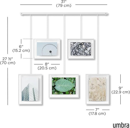 Umbra Exhibit Picture Frame Gallery Set, Adjustable Wall Collage Displays Five Photos (Two 4x6" and Three 5x7"), Set of 5, White